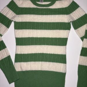 Aphorism Angora Rabbit Hair Blend Size Small Green And White Striped Long Sleeve